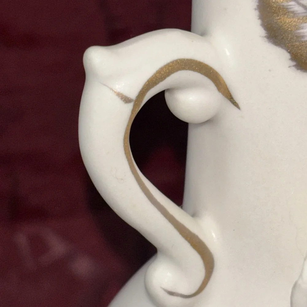 Vintage Wales White Bisque Bud Vase With Applied Roses‎ Handles Brushed Gold EUC
